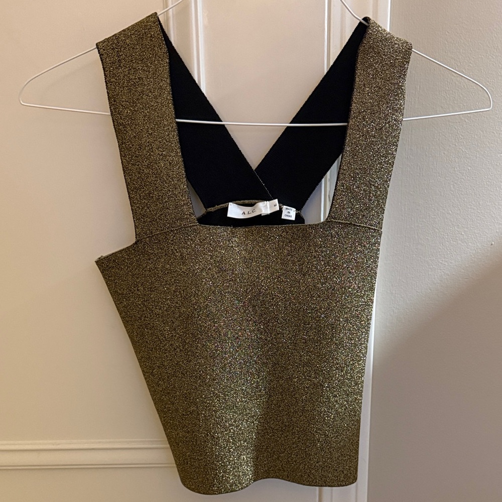 A.L.C. Gold Glitter Crossback Tank Top